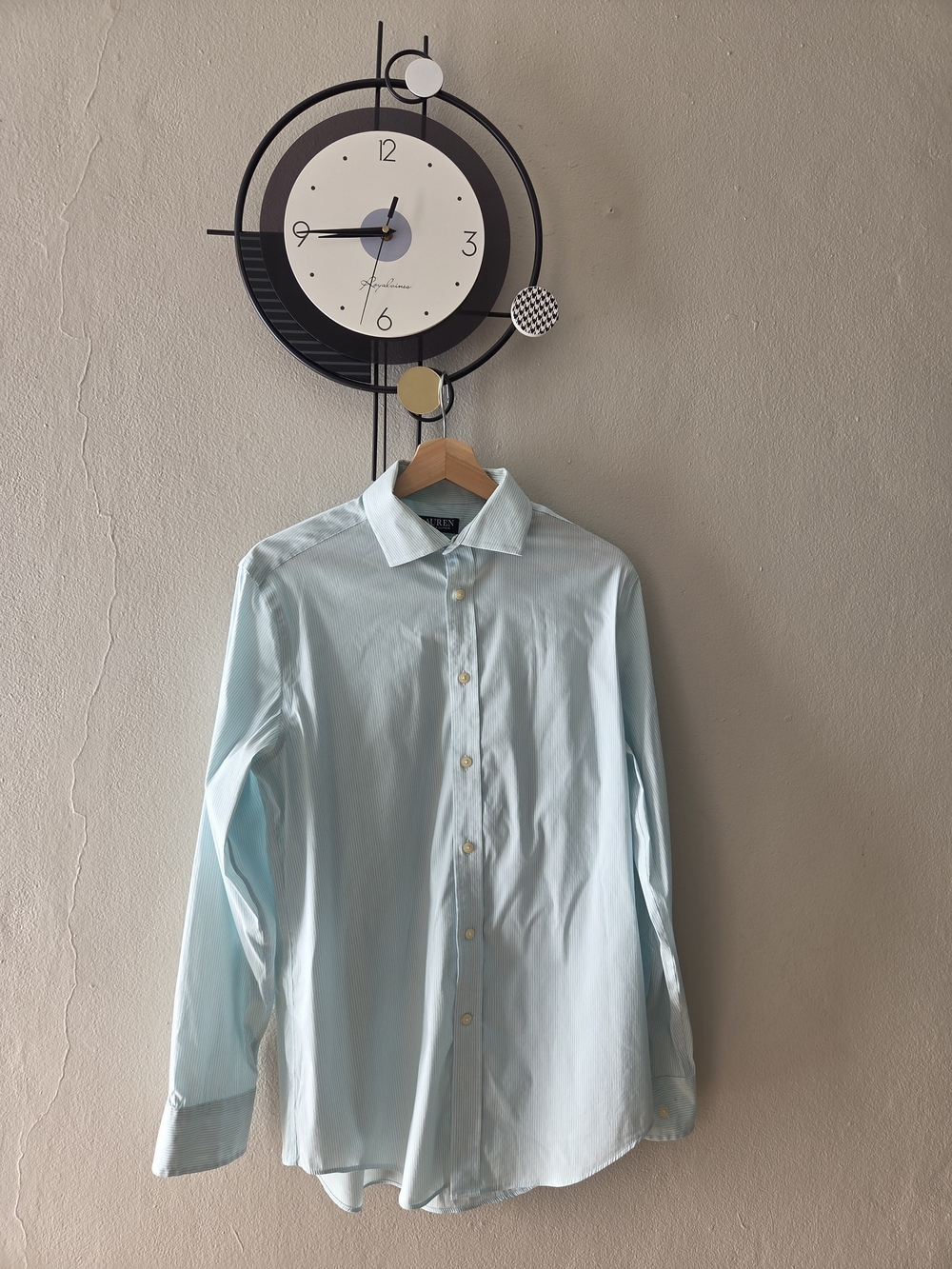 Ralph Lauren Light Green Striped Men's Dress Shirt - Classic Collar